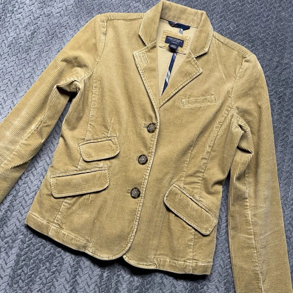 American Eagle Corduroy Blazer S Camel Tan 3-Button‎ Stretch Jacket